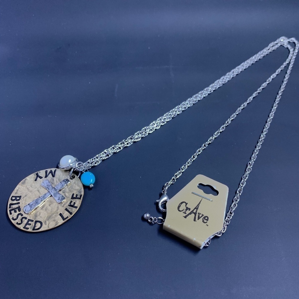 Crave “My Blessed Life” With Cross Emblem Gold and Silver Necklace